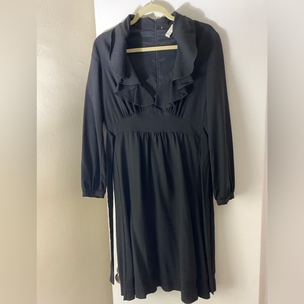 Valentino ruffle trim knee length black dress